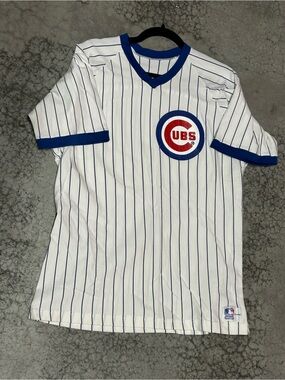 Vintage 80s Chicago Cubs Sand-knit Pin Striped Baseball Shirt Jersey